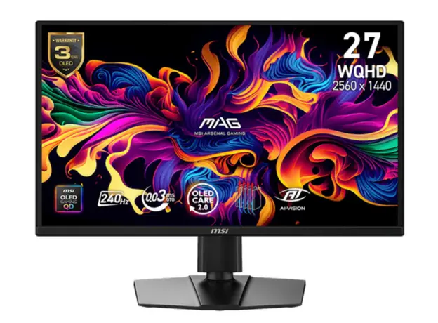MSI Monitor 26.5" MAG 272QP QD-OLED-X24 2xHDMI, DP, USB-C, Audio, QD-OLED, 2560x1440, 240Hz, 0.03ms, DCI-P3 99%, G-SYNC, FreeSync, Pivot, HDR400