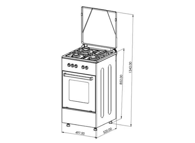 Stove Oz OG 5040 BL / 4Gas / Gas Oven / 50x50x85cm / FFD / Mate Black, 2 image