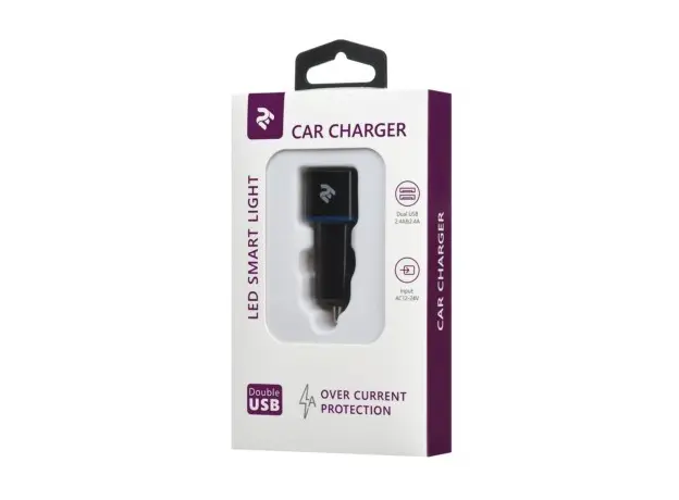 Car USB Charger 2E ACR01 Dual USB Car Charger 2.4A & 2.4A, Black, 3 image