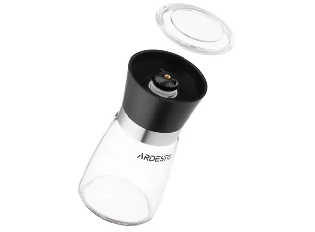 Ardesto Salt and Pepper Mill Gemini, 180ml, glass, plastic, transparent, black, 3 image