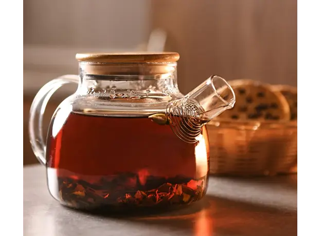 Ardesto Teapot Gemini 1000ml, borosilicate glass, bamboo, transparent, 4 image