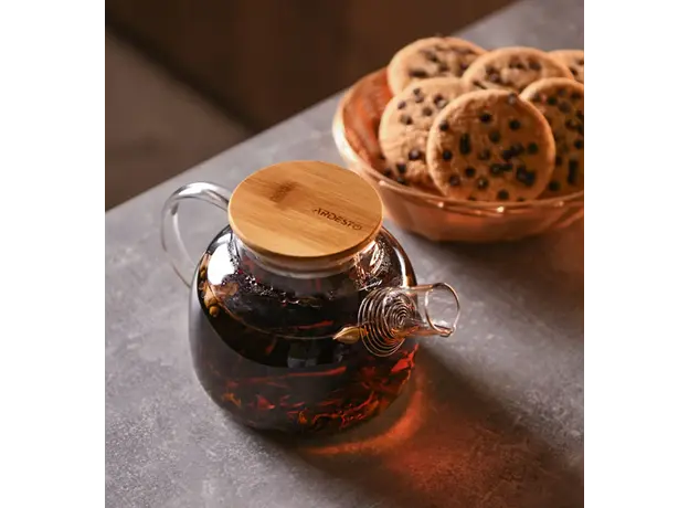 Ardesto Teapot Gemini 800ml, borosilicate glass, bamboo, transparent, 5 image
