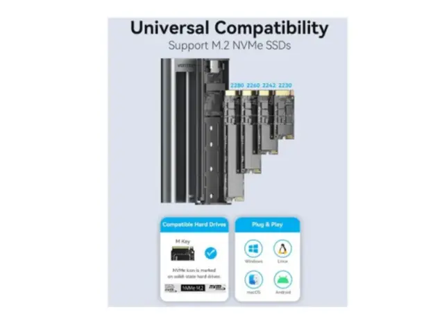 Solid disk case Vention KPKH0 SSD M.2 NVMe Enclosure 10Gbps (USB 3.1 Gen 2-C) Gray Aluminum, 3 image
