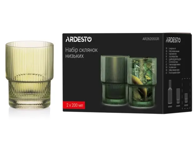 Set of glasses Ardesto Low, 200ml, 2pcs, glass, green, 3 image