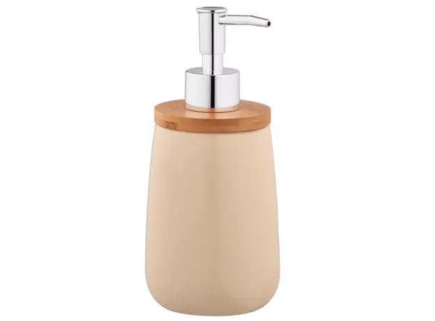 Soap dispenser ARDESTO Prestigio 420ml, dolomite, bamboo, plastic, beige 767637180665, 2 image