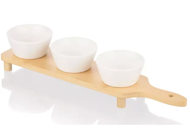 Set of saucers ARDESTO Saucer set with tray Midori, 3pcs, 110ml, new bone china, bamboo, 3 image