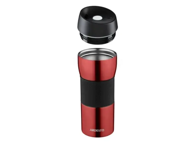 Thermos ARDESTO Travel mug Easy travel 450 ml, red, silicone, s/s, 3 image