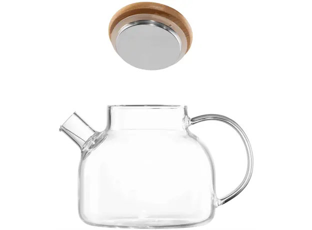 Ardesto Teapot Gemini 1000ml, borosilicate glass, bamboo, transparent, 2 image