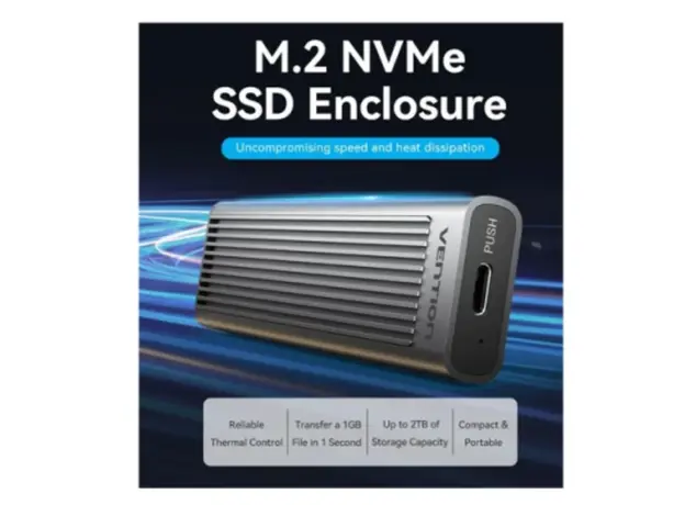 Solid disk case Vention KPKH0 SSD M.2 NVMe Enclosure 10Gbps (USB 3.1 Gen 2-C) Gray Aluminum, 4 image