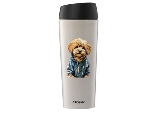 Thermos Ardesto Travel mug Coffee Time Maltipoo 450ml, stainless steel, beige