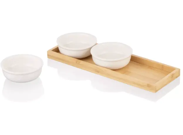 Set of ARDESTO Saucer with tray Midori, 3pcs, 160ml, new bone china, bamboo, 2 image