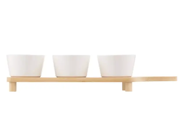 ARDESTO Midori Saucer set with tray, 3pcs, 150ml, new bone china, bamboo, 2 image