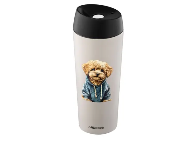Thermos Ardesto Travel mug Coffee Time Maltipoo 450ml, stainless steel, beige, 2 image