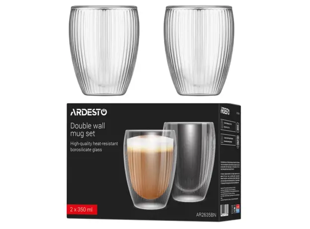 Set of cups ARDESTO, 350ml, 2pcs, borosilicate glass, transparent 767637170888, 2 image