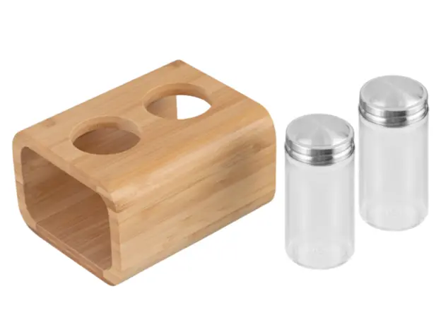 Samari and Sapilpili ARDESTO Salt and pepper set Midori, 3 pcs, 80ml, 13.5x11x11cm, bamboo, stainless steel, glass, plastic, 3 image