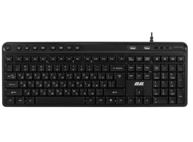 Keyboard 2E Membrane Keyboard KS1100 104key, 2xUSB HUB, USB-A, EN/UK, black