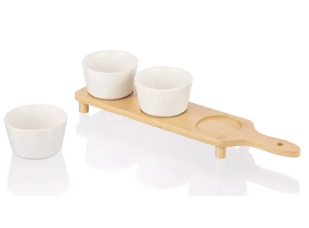 ARDESTO Midori Saucer set with tray, 3pcs, 150ml, new bone china, bamboo, 3 image