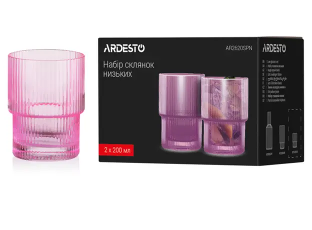 Ardesto Low glasses set, 200ml, 2pcs, glass, pink, 3 image