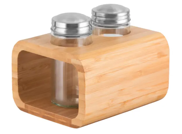 Samari and Sapilpili ARDESTO Salt and pepper set Midori, 3 pcs, 80ml, 13.5x11x11cm, bamboo, stainless steel, glass, plastic