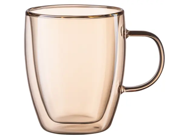 Ardesto Doublewall mug set with handles Golden Moon, 270ml, 2pcs, borosilicate glass, golden