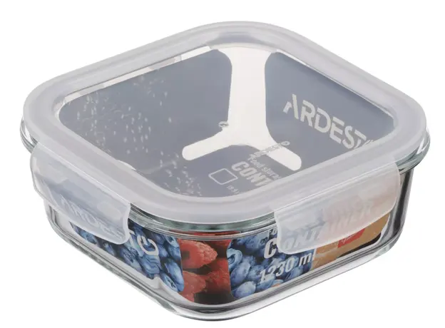 Container Ardesto Food storage container Gemini 1.23l, borosilicate glass, plastic, square, transparent, 4 image