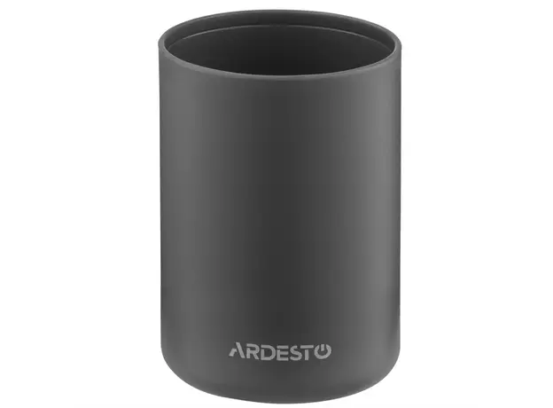 Soap dispenser ARDESTO Bathroom set Minimalism 360ml, 3 items, polypropylene, bamboo, dark grey 767637180702, 2 image