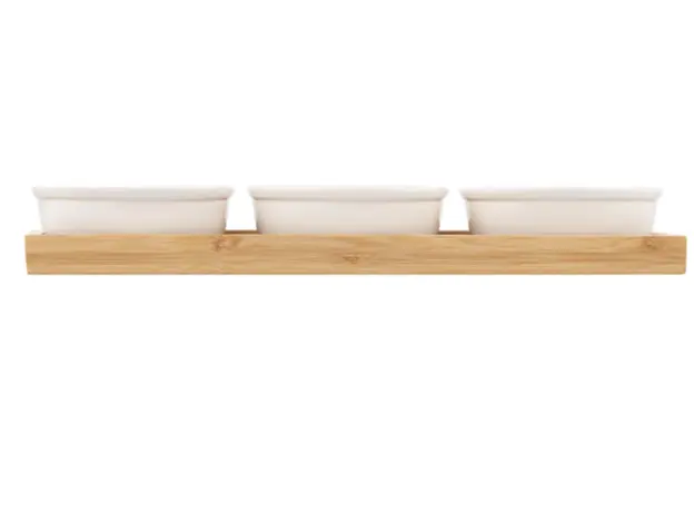 Set of ARDESTO Saucer with tray Midori, 3pcs, 160ml, new bone china, bamboo, 4 image