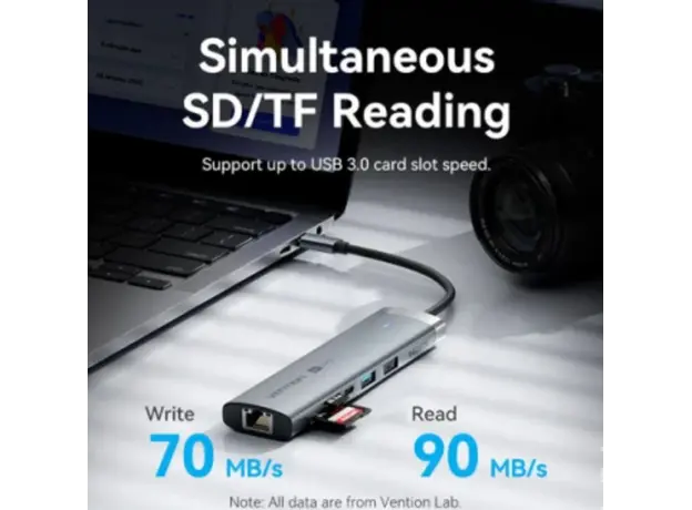 Dock Station Vention TGVHB 9-in-1 USB-C 4K/60Hz Docking Station 5Gbps 100W PD 0.15m Gray Aluminum, 3 image