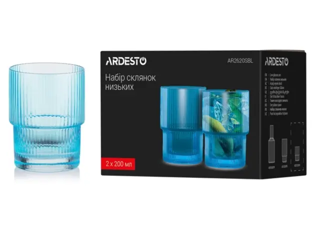 Ardesto Low glasses set, 200ml, 2pcs, glass, blue, 3 image