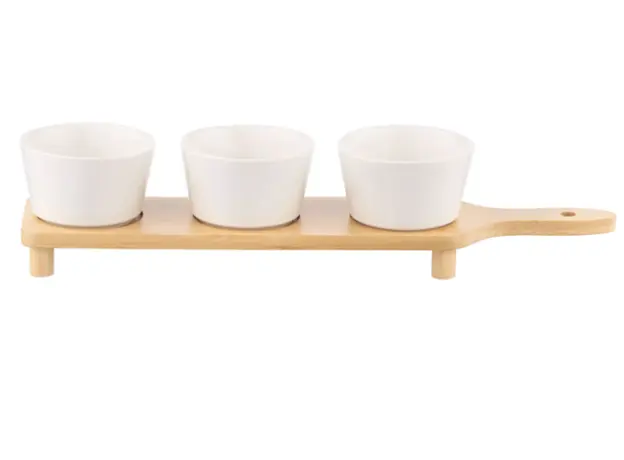 ARDESTO Midori Saucer set with tray, 3pcs, 150ml, new bone china, bamboo