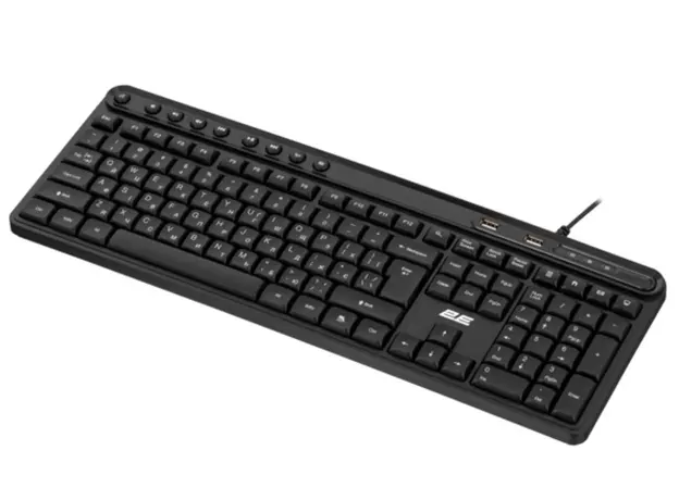 Keyboard 2E Membrane Keyboard KS1100 104key, 2xUSB HUB, USB-A, EN/UK, black, 2 image