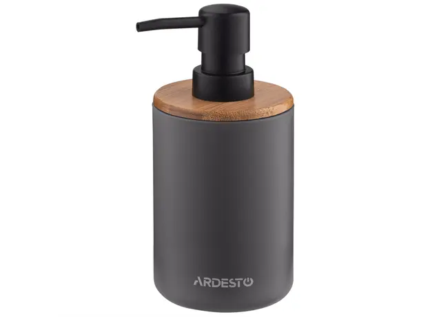 Soap dispenser ARDESTO Bathroom set Minimalism 360ml, 3 items, polypropylene, bamboo, dark grey 767637180702, 3 image