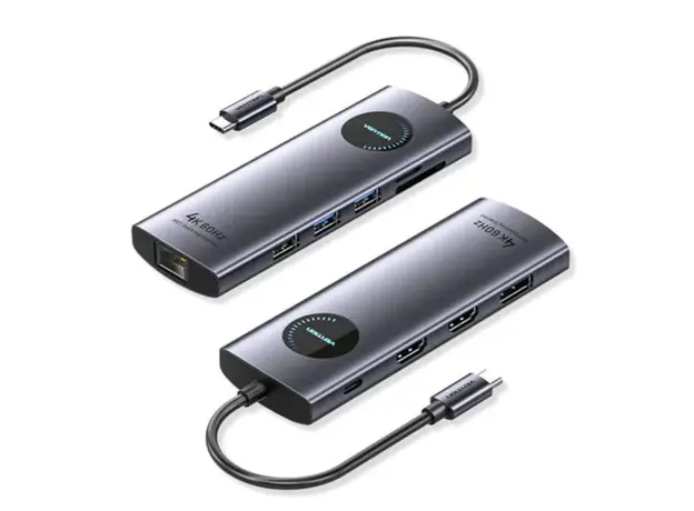 Docking Station Vention TQWHB 4K/60Hz 10-in-1 USB-C MST Docking Station 100W PD 0.15m Gray Aluminum
