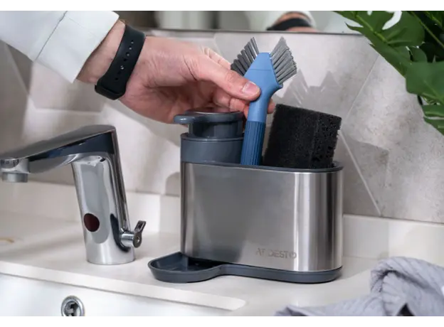 Soap dispenser Ardesto Detergent organizer Minimalism, 8x12.7x16cm, plastic, stainless steel, grey, 7 image