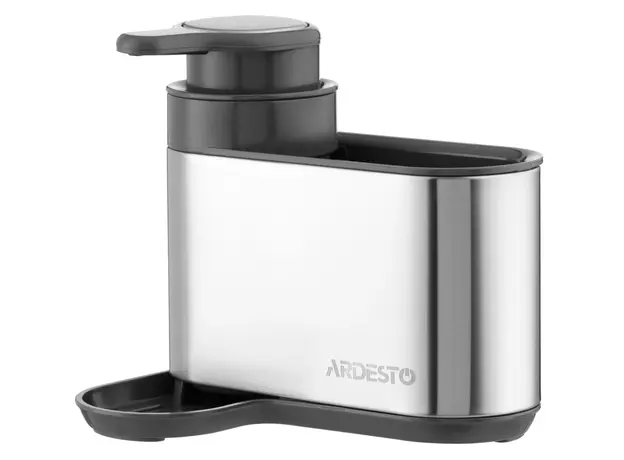 Soap dispenser Ardesto Detergent organizer Minimalism, 8x12.7x16cm, plastic, stainless steel, grey