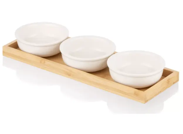 Set of ARDESTO Saucer with tray Midori, 3pcs, 160ml, new bone china, bamboo, 3 image