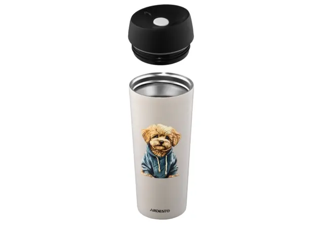 Thermos Ardesto Travel mug Coffee Time Maltipoo 450ml, stainless steel, beige, 3 image