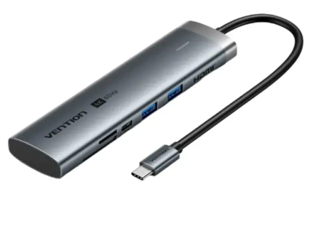 Docking Station Vention TPSHB 7-in-1 USB-C 4K/60Hz Docking Station 5Gbps 100W PD 0.15m Gray Aluminum