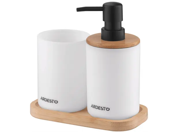 Soap dispenser ARDESTO Bathroom set Minimalism 360ml, 3 items, polypropylene, bamboo, white 767637180696