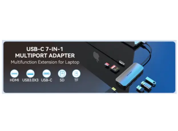 Dock Station Vention TOJHB 7-in-1 USB-C 4K/30Hz Docking Station 5Gbps 100W PD 0.15m Gray Aluminum, 3 image