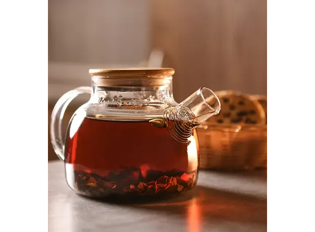 Ardesto Teapot Gemini 800ml, borosilicate glass, bamboo, transparent, 4 image