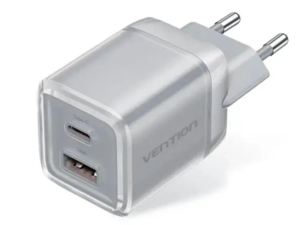 Charger Vention FCGH0-EU 2-Port USB/USB-C GaN Charger (70W/22.5W) Gray