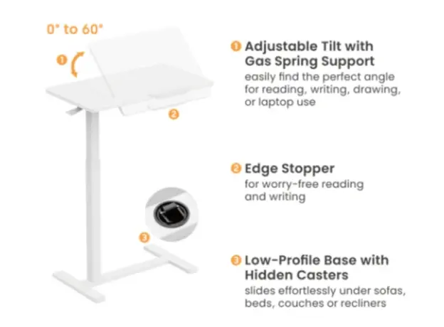 Vertex VX-ST-7140MW Height Adjustable Side Table Matte White/White Oak, 4 image
