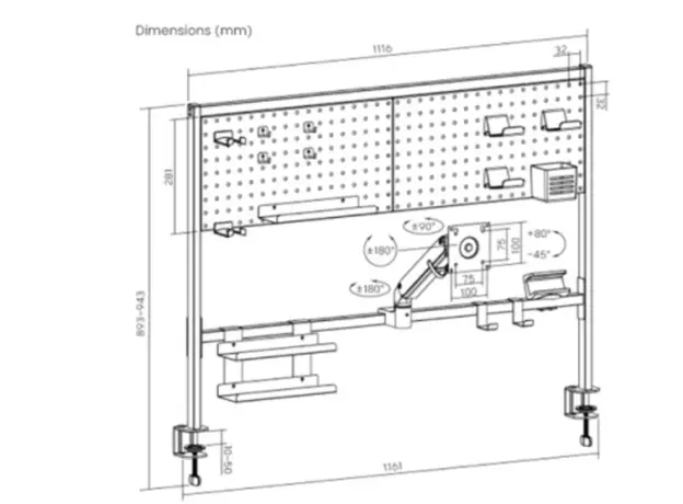 Vertex VX-PBMA-04B Clamp-On Multi-Purpose Pegboard Organizer Shelf 17"-32" Black, 6 image