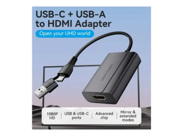 Adapter Vention ACYHB FHD/60Hz USB/USB-C to HDMI Converter 0.15m Gray, 3 image