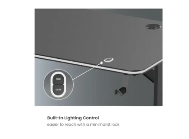 Gaming table Vertex VX-GD-02RGBB Gaming Desk With RGB Lighting On Desk Edge Black/Matte Black, 6 image