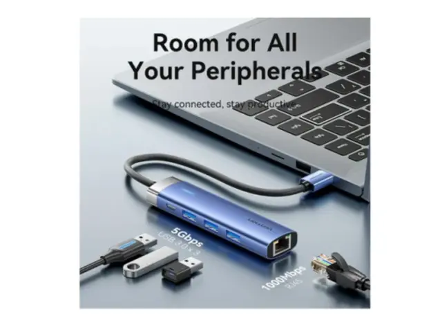 USB hub Vention TGFSB 5-in-1 USB 3.0 Hub 0.15m Blue Aluminum, 4 image