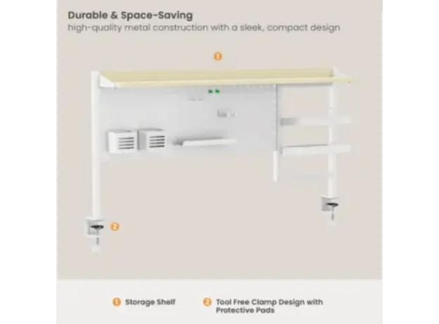 Organizer shelf Vertex VX-PB-01B Clamp-On Multi-Purpose Pegboard Organizer Shelf (for 1200mm Desktops) Black, 3 image