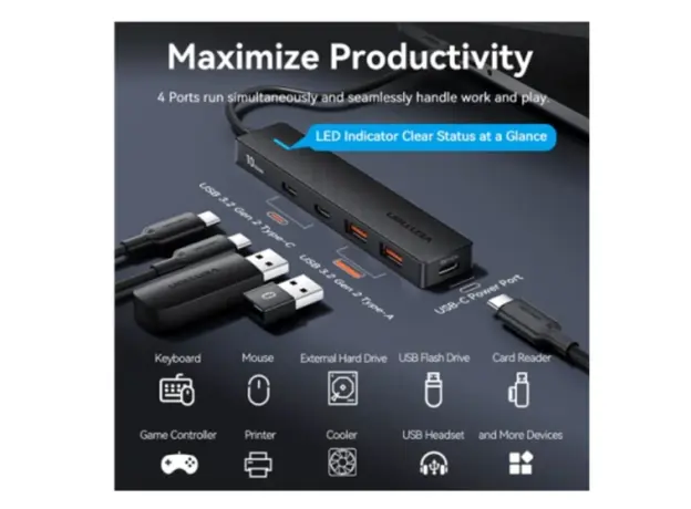 USB Hub Vention CHYBB 5-in-1 USB/USB-C 3.2 10Gbps Hub 0.15m Black, 5 image