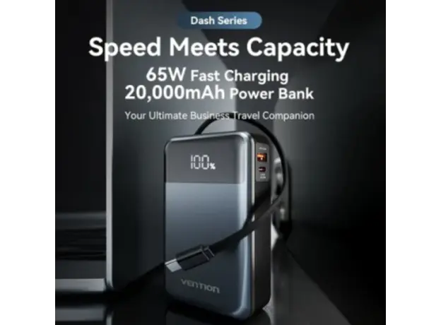 Portrait charger Vention FKDM0 20,000mAh Power Bank 65W With LED Display Gray, 4 image